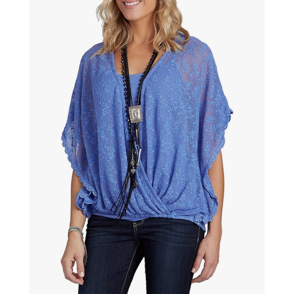 Democracy Large Blue/Periwinkle Lace Blouse L layered